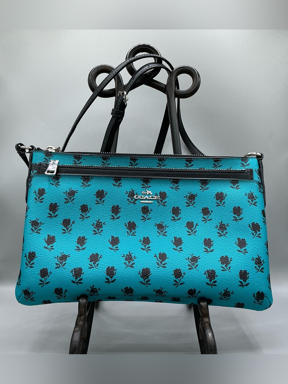 Coach East/West Pop-Up Messenger Crossbody Bag Turquoise Badlands Floral Print